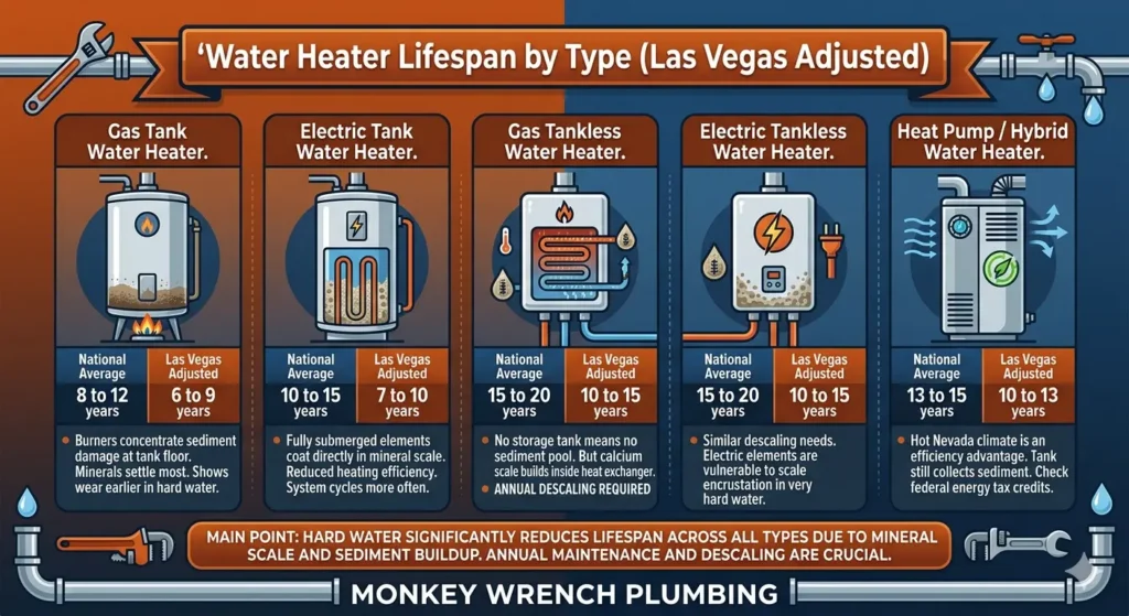 Water Heater Lifespan by Type (Las Vegas Adjusted)